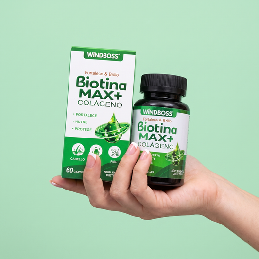Biotina Max+ Colágeno de Sumavia — caja y frasco de 60 cápsulas